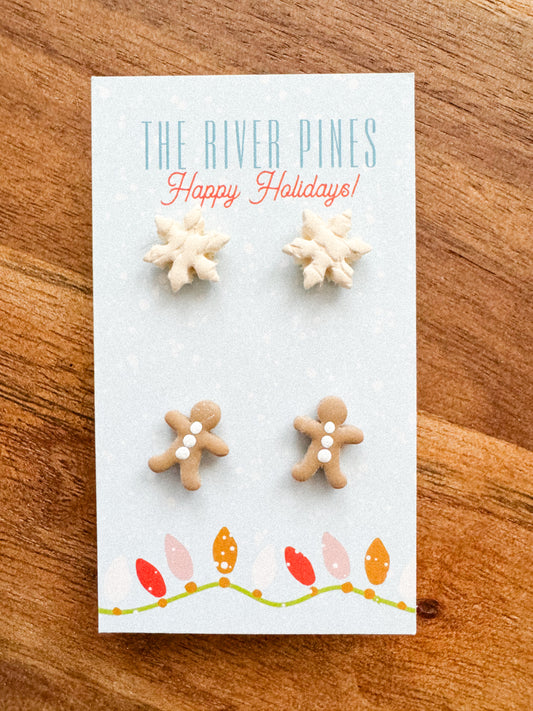 Gingerbread and Snowflake Studs