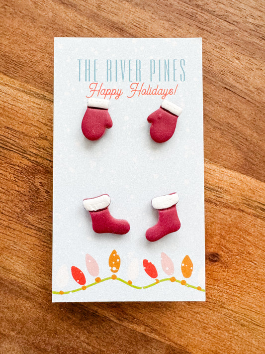 Santa Hat and Mitten Studs